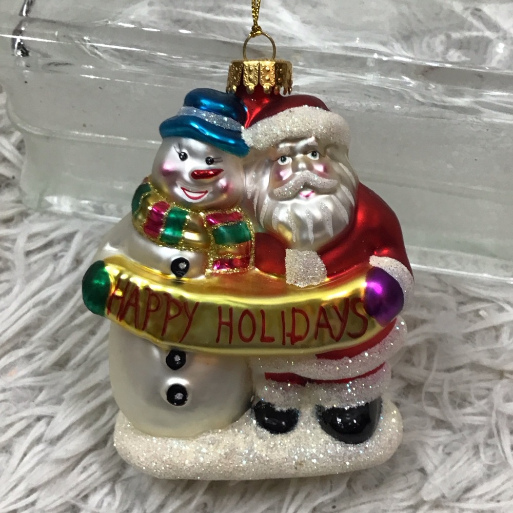 Holiday Lane Festive Santa and Snowman Holiday Ornament 2010